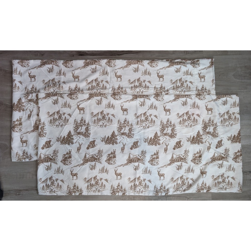 BearPaw Woodland King Pillowcases Deer Cabin Bear Woods Ivory Brown 39x19